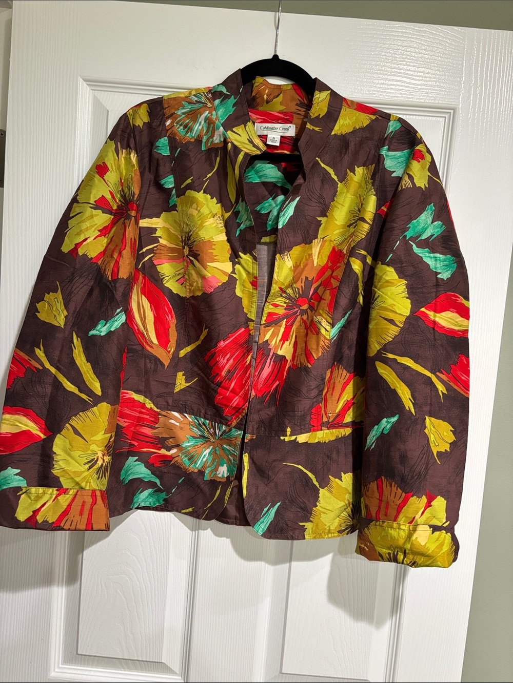Christopher & Banks Floral Brown Blazer with Red, Yellow & Teal Accents